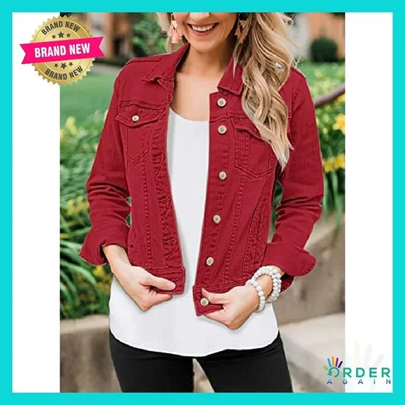 Stretch Fitted Denim Jacket Long Sleeve Button Down Chic Retro Y2K